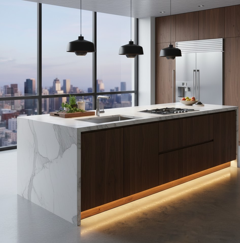 Custom kitchen island with breakfast bar by Carestudio