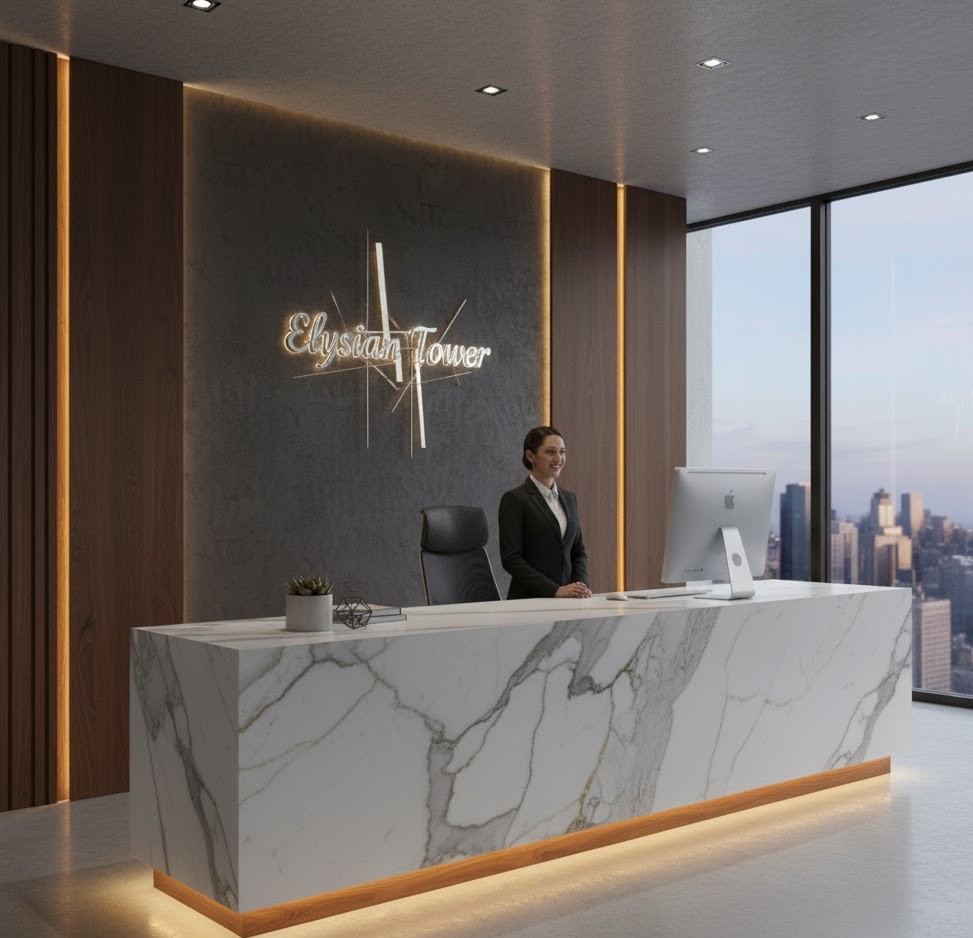 Commercial reception desk designed by Carestudio for office